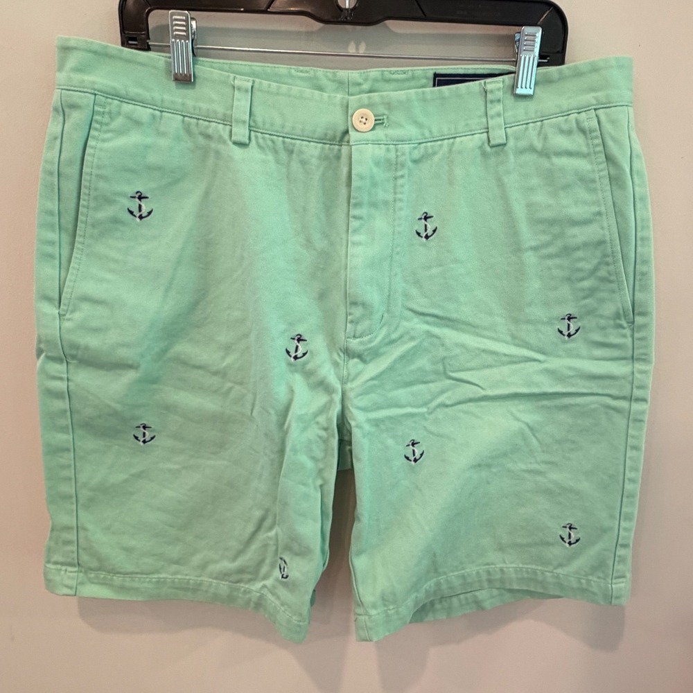 Vineyard Vines Men 36 Breaker Shorts Mint Green NauticalAnchor Embroidered Chino